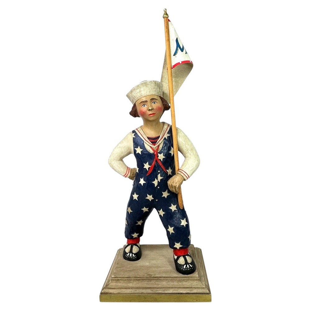 Leo R. Smith MS. LIBERTY Sailor Girl Statue w/ Flag Patriotic Folk Art Retired